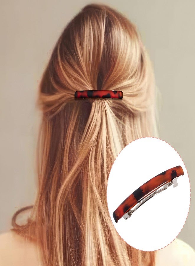 STSTR 4PCS French Barrette Hair Clips for Women, 2 Styles Small Tortoise Shell Hair Clip, Curved Frosted Thin Hair Flat Hair Accessories for Women (Black, Reddish Brown) - Image 4